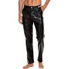 Men Pants Mid-rise Button Zipper Fly Shiny Casual Trousers with Reinforced Pockets Solid Color Glossy Club Pants