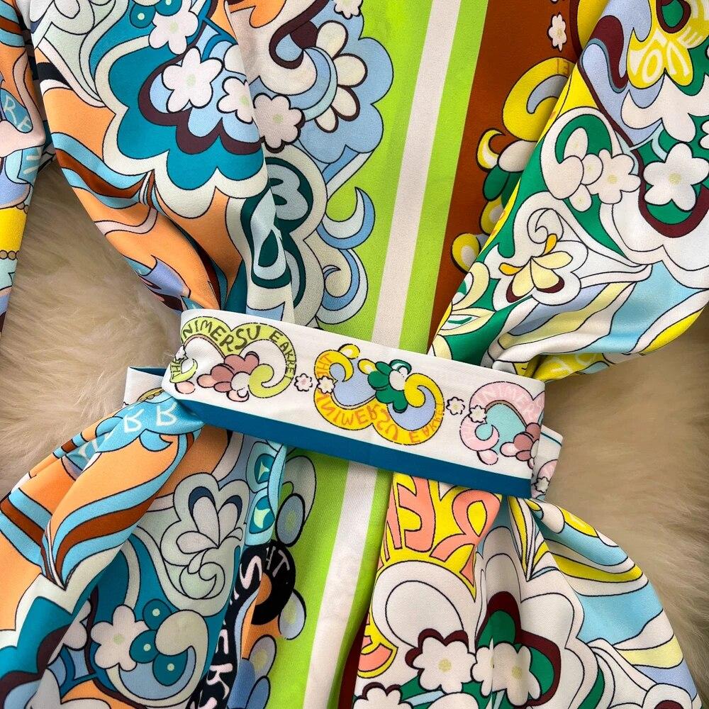 Runway Designer Vintage Pant Two Piece Set for Women Cyanotype Printed Blazer Shirt Trousers Suit