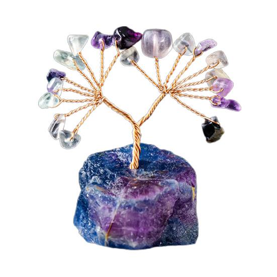 Красочный орнамент дерева из натурального камня с базовой положительной целебной энергией Медная проволока Камень жизни Денежное дерево Настольное украшение по фэн-шуй Медитация