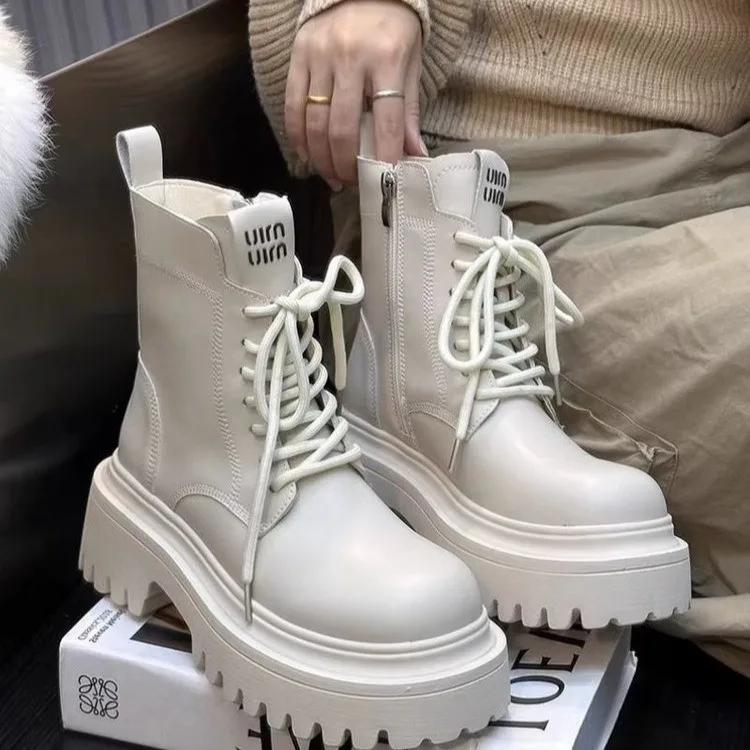 Женские ботинки на толстой подошве в британском стиле, тонкие ботинки 2024 года, новые весенне-осенние, модные короткие ботинки Single Knight