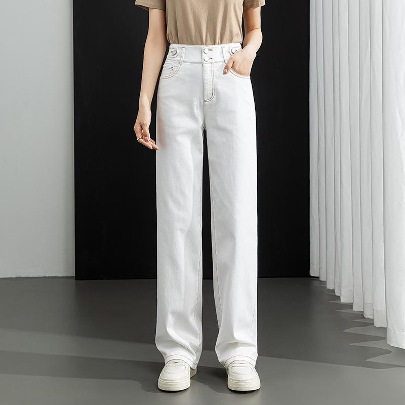 Jeans women's summer new beige denim women's pants loose straight high waist French pendant wide leg pants