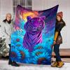 1pc Tiger Fantasy Flowers Throw Blanket Polyester Fiber, Lightweight Flannel, Soft & Warm, All Season Use for Outdoor, Camping Digital Print