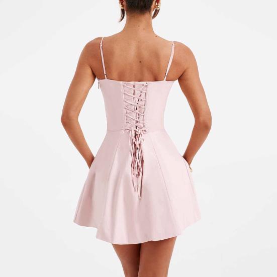 Женское сексуальное платье на бретелях, без рукавов, с открытой спиной, коктейльное платье, однотонное, на шнуровке, на бретелях, выше колена