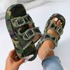 Women's Denim Camouflage Wedge Sandals, Buckle Design Open Toe Summer Shoes, Casual Outdoor Vacation Beach Slide Sandals