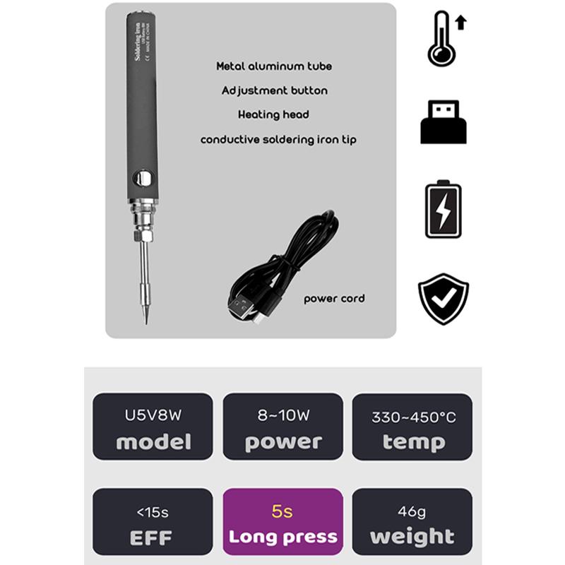 8W USB Cordless Electric Soldering Iron Kit Micro Iron Type-c Charging Interface Full Charge Can Last For 40 Minutes