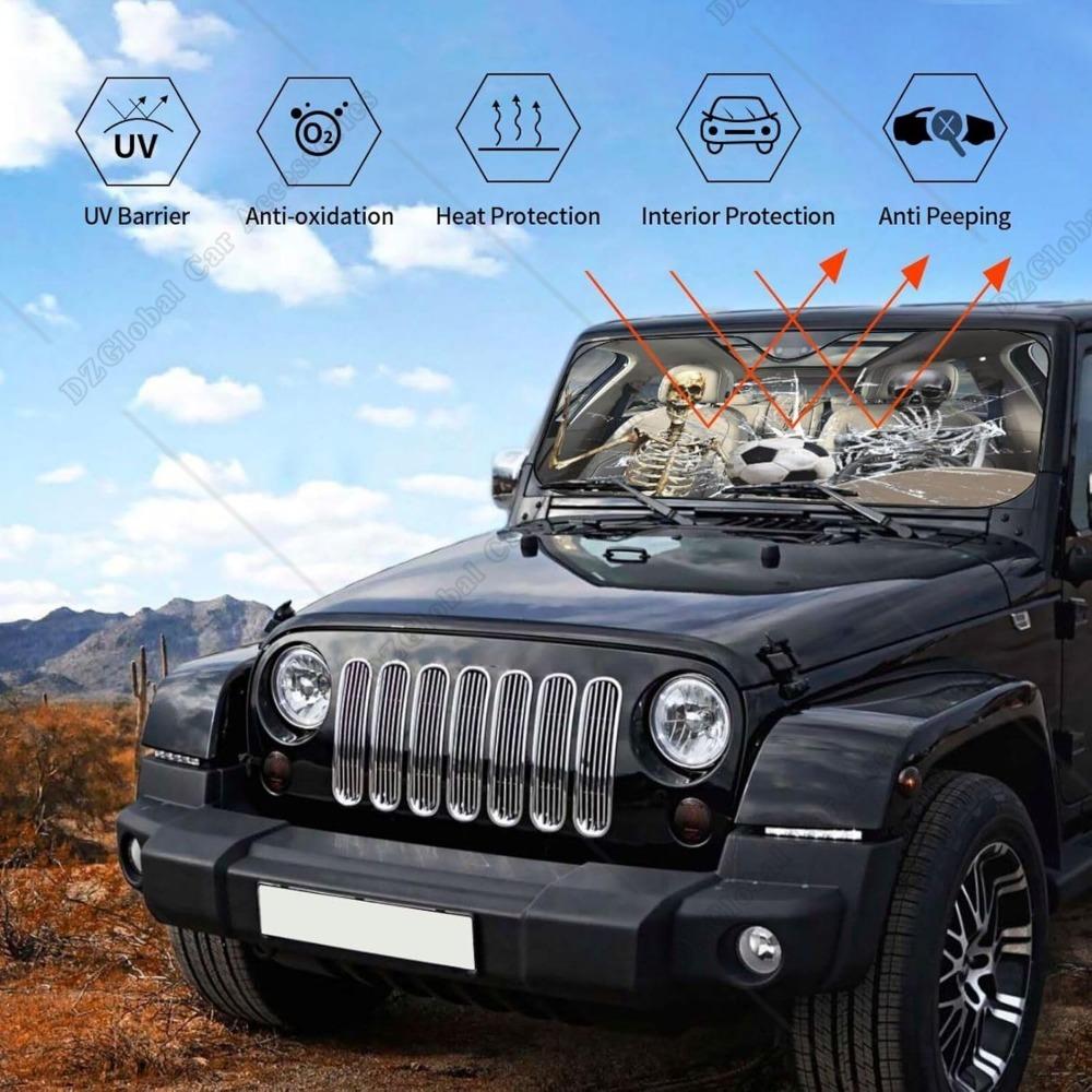 Skull Car Sunshade for Front Windshield Sunshades Sun Visor Protector Blocks Uv Rays Foldable Keep Your Vehicle Cool