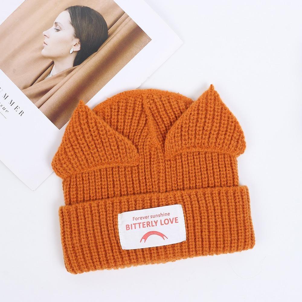 Cute Double-layer Loverboy Cat Ear Knit Hat Hooded Cap Warm Knitted Cap Soft Hip-hop Personality Ear Protection Hat Unisex