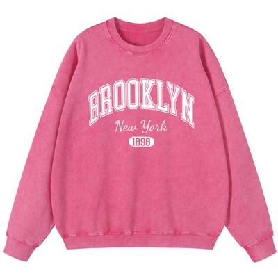Бруклин Нью-Йорк 1898 Городская надпись Женский Винтажный Тонкий стиль Выстиранный Хлопок Толстовка Харадзюку Пуловер с капюшоном Одежда