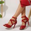 Sexy Red Suede Cross Strap Peep Toe Sandals Women 2025 Summer Super High Heels Sandals Gold Ankle Strap Party Dress Jazz Shoes
