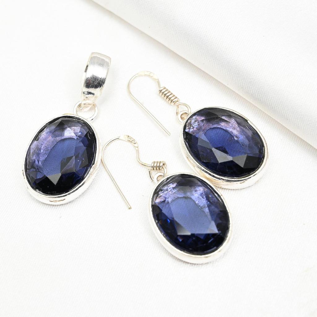 Серьги с аметистом, комплект украшений с подвеской из драгоценных камней, серьги из чистого серебра 925 пробы, подарок для женщин, комплект украшений с подвеской ручной работы