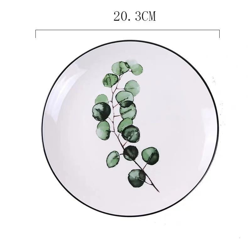 Nordic Creative Round Green Plants Porcelain Dinner Plate 8 Inch Tableware Ceramic Dessert Steak Plate Dinnerware Cake Dish
