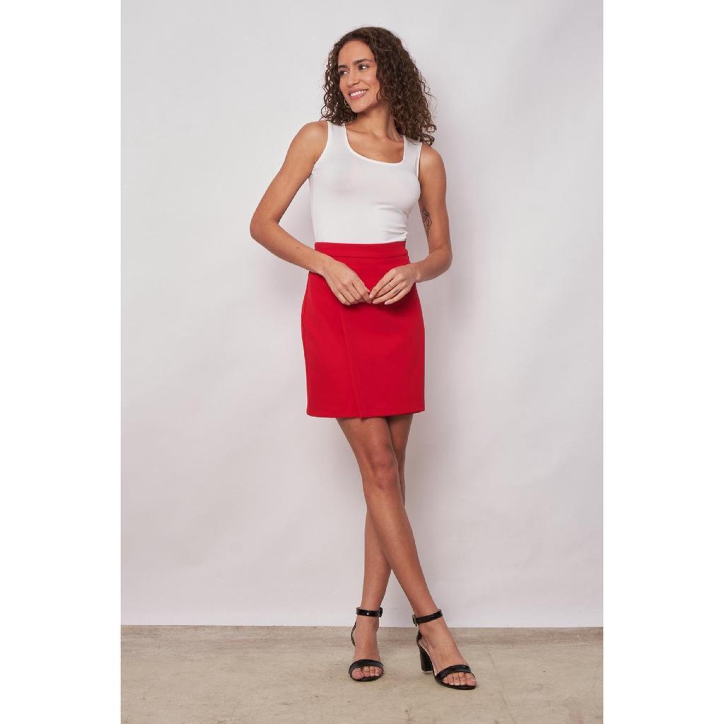 Women's Lightweight Lycra Fabric High Waist Wrap Double Breasted Lightweight Mini Pencil Skirt - Black