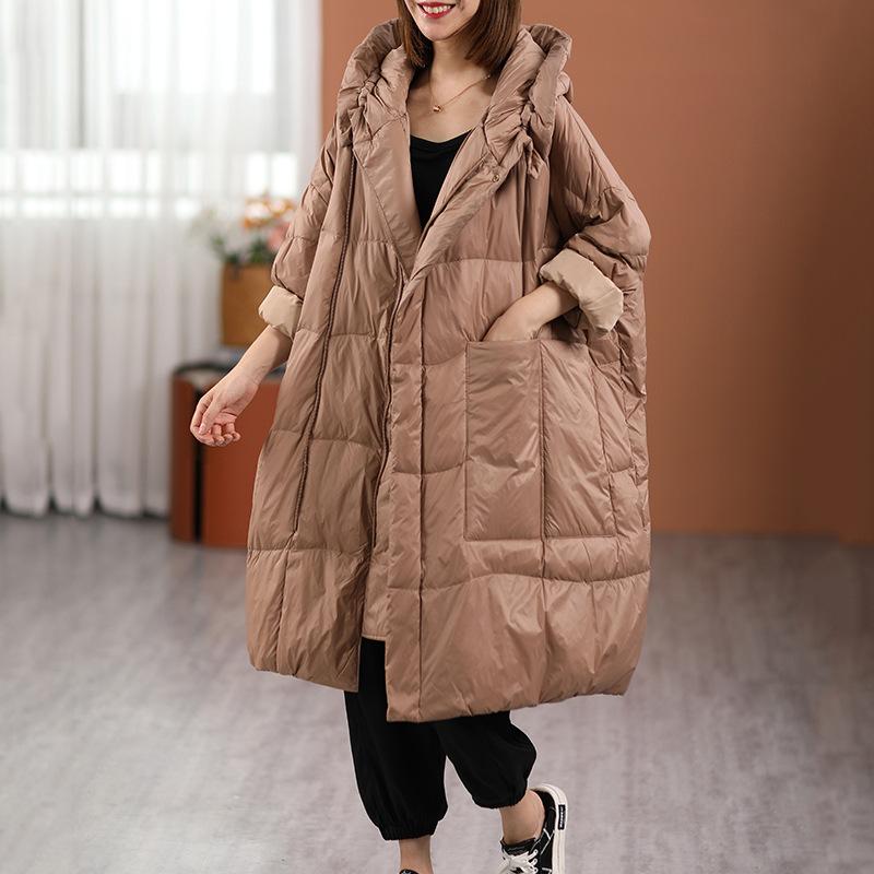 Winter Walking Quilt Down Jacket Thickened Long White Duck Down Hooded Down Large Size Warm Winter Clothing