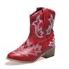 Fashion Vintage Embroidery Cowboy Woman Boots 2024 Autumn Winter Thick Heels Ankle Boots For Women Red PU Leather Western Botas Mujer