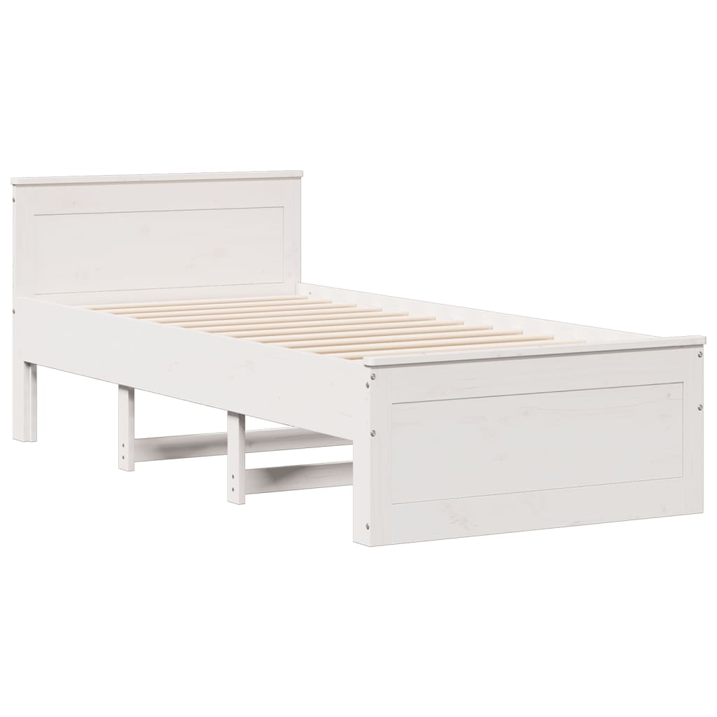 Solid Wood Bed with Shelf Without Mattress White 75x190 cm Pine