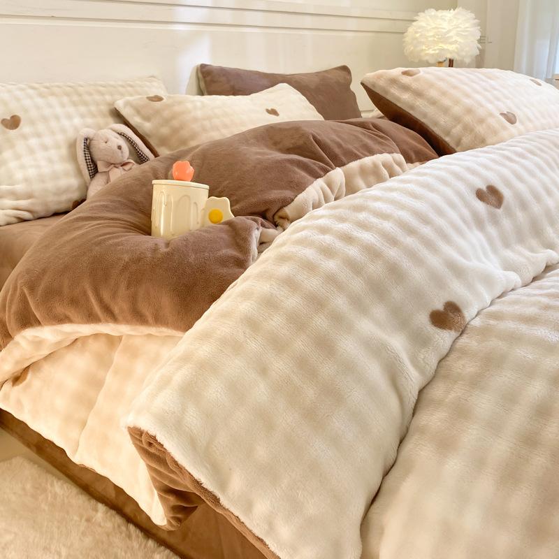 Однотонный молочный флис, четырехсекционный пододеяльник, флисовая утолщенная двухсторонняя простыня