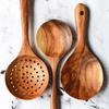 Wooden Kitchen Spoon Teak Wood Strainer Spoon Rice Scoop Paddle Large Wooden Spoon Skimmer for Cooking Wooden Kitchen Utensils