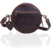Leather Crossbody Bags for Women Trendy Circle Cross Body Shoulder Bag Designer Round Purses (Dark Brown)