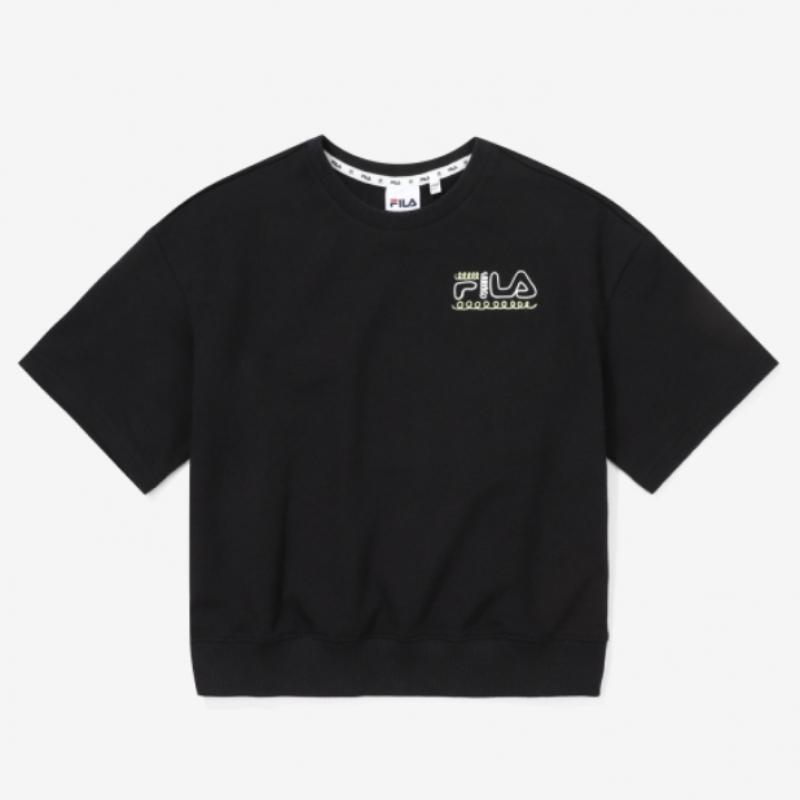 [fila Kids] Zuri Short Sleeve Sweatshirt   Shorts Set Up  Fk2fsf2201x Blk  q0zFk2fsf2201xBlk