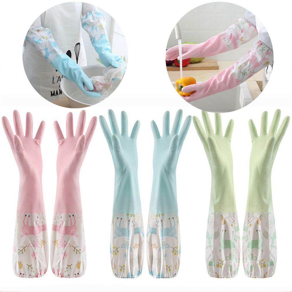 Durable Household Cleaning Plush Elastic Band Kitchen Accessories Dishwashing Tools Sleeve Gloves AVE