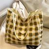 2025 лето новая сумка женская ленивый ветер большая вместимость холщовая сумка студентка для поездок клетчатая на плечо сумка-тоут