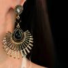 Light Luxury Tassel Dangle Earrings Exaggerated Vintage Earrings Rhinestone Peacock Earrings  Women