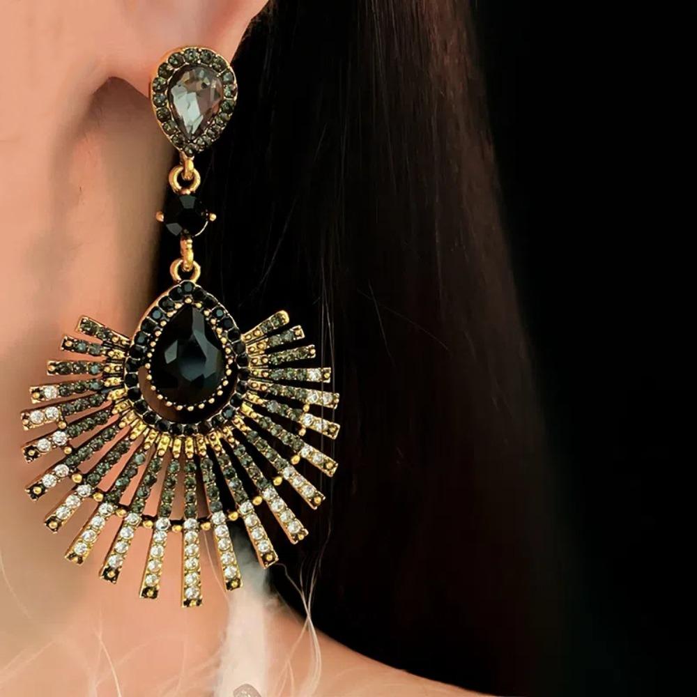Light Luxury Tassel Dangle Earrings Exaggerated Vintage Earrings Rhinestone Peacock Earrings  Women