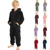Children's Fashion Solid Color Fleece Hooded Onesie Home Sleepwear Bodysuit