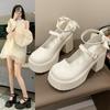 Модные женские туфли Мэри Джейн на толстой подошве, модные лакированные туфли с ремешком на щиколотке и высоким каблуком, женские туфли с бантом, модные и универсальные