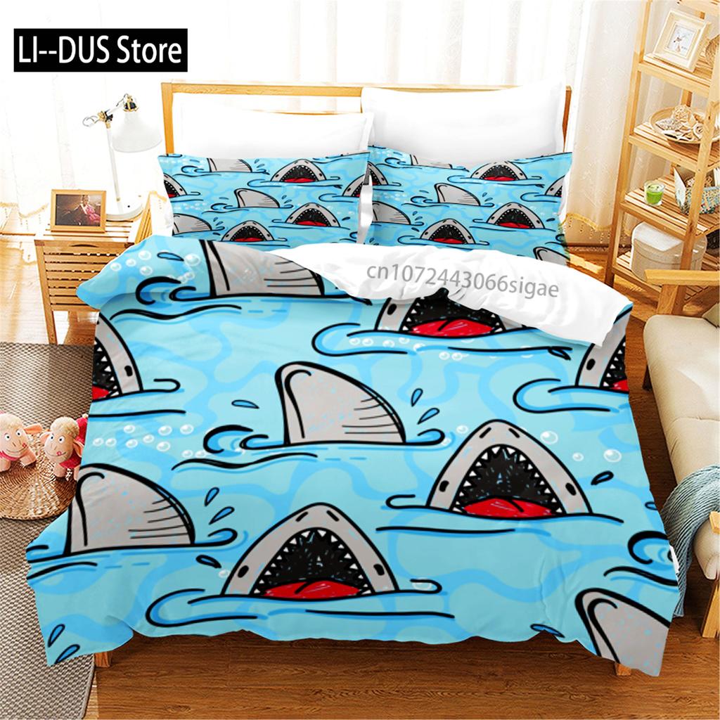 3D Blue Ocean Sharks Duvet Cover With Pillow Cover Bedding Set Single Double Twin Full Queen King Size Bed Set For Bedroom Decor