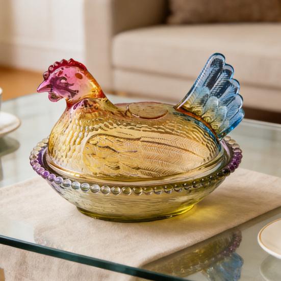 Стеклянная конфетница в форме курицы с крышкой, дизайн животного, блюдо для закусок, десертов, фруктов, салата, домашний декор для столешницы кухни