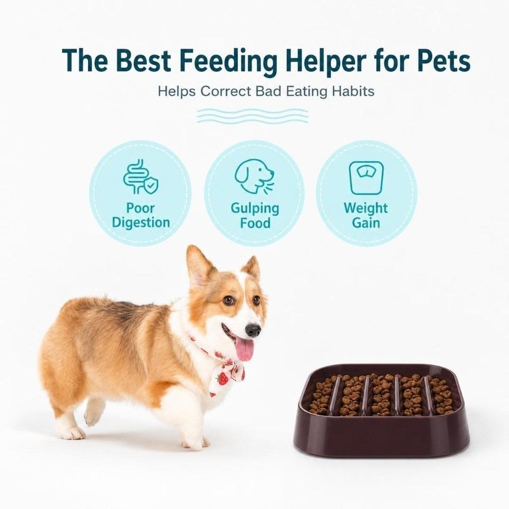 with Bottom Anti-Skid Pad Pet Slow Food Bowl Plastic Anti Choking Feeding Bowl for Cats Dogs