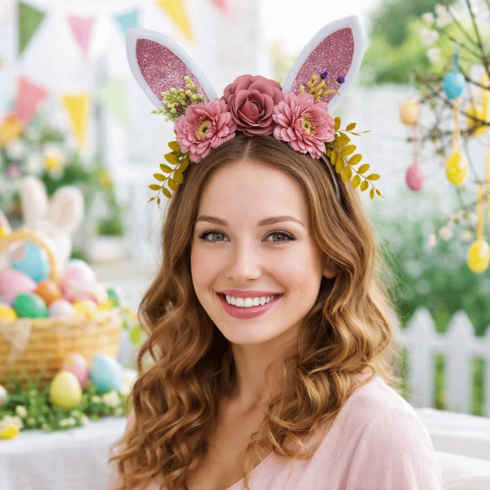 Colorful Bunny Ears Hair Hoop Floral Cosplay Headbands Funny Happy Easter Headdress  Holiday Decor