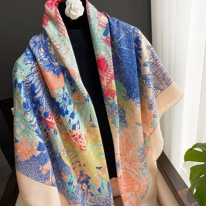 42 Designs Spain Lovely Floral Square Viscose Shawl Scarf Lady Print Soft Wrap Pashmina Bufandas Muslim Hijab 135*135Cm