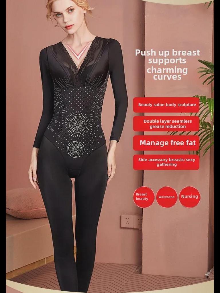 Послеродовой корректирующий комбинезон с длинными рукавами: Брюки с кофеином для укрепления живота, подтяжки талии и подтяжки бедер