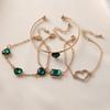 Elegant Emerald Zircon Bracelet Set: European & American Style, Simple Love Light Luxury, 4-Piece, with Shining Square Design
