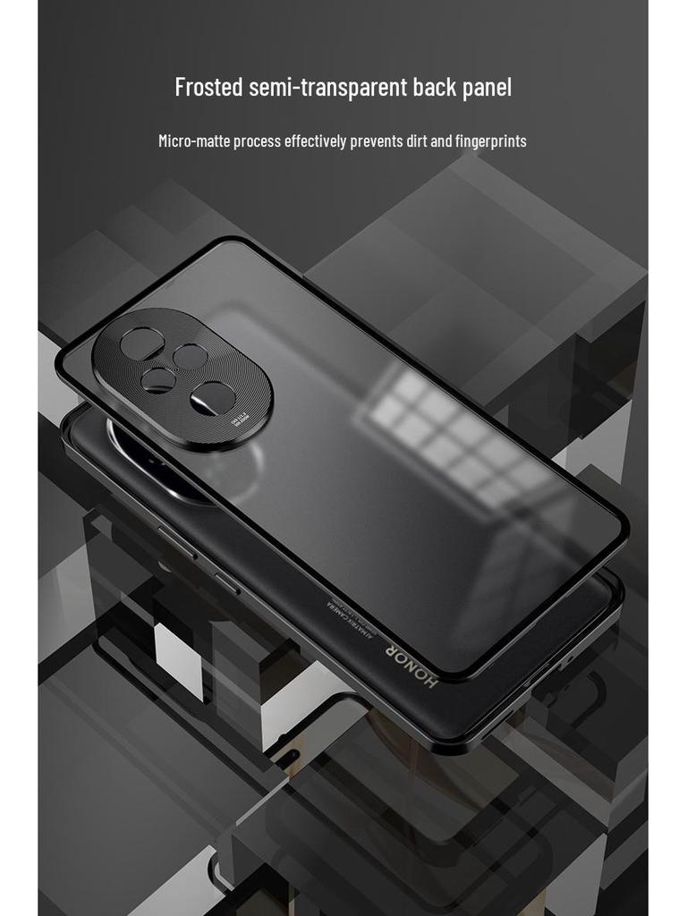 Чехол для телефона Honor 400pro с металлическим каркасом: Кнопка-защелка, Матовая задняя панель, Защитное зеркало.