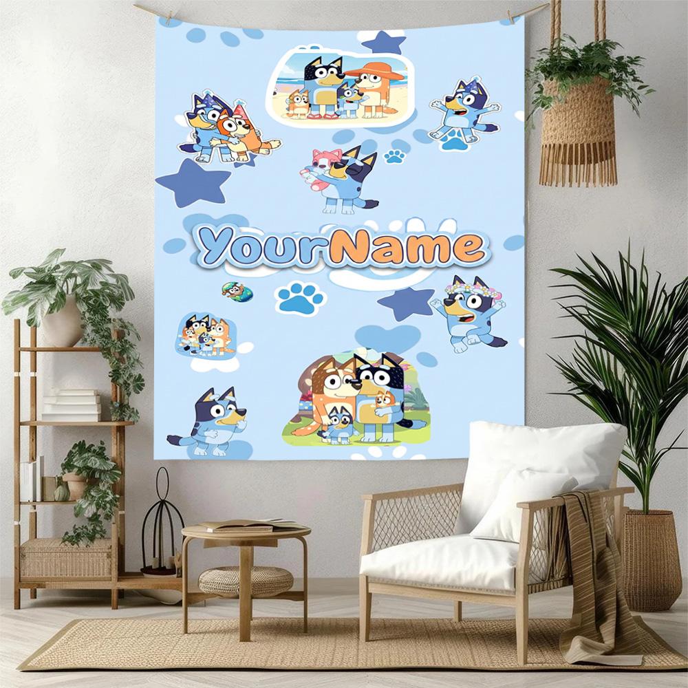 Bluey Custom Your Name Wall Decor Tapestry Art For Pet Memorial Birthdaywedding Party Backdrop Family Gift