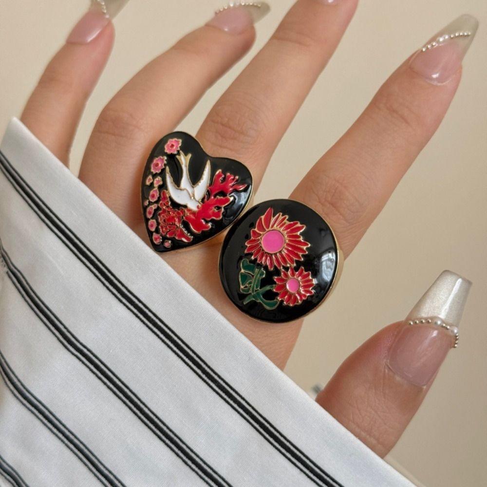 Luxury Enamel Ring Vintage Chunky Ring Personality Retro Drip Oil Ring Jewelry Gift