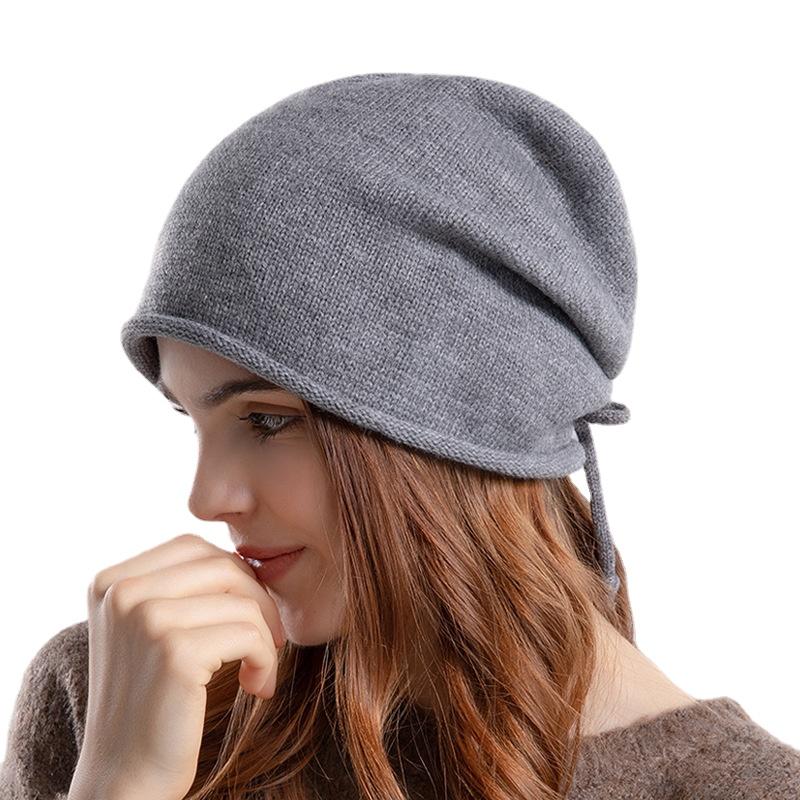 Осенне-зимняя тонкая вязаная сложенная шапка, утепленная шапка, женская холодная шапка с завязками, окололунная шапка с большой головой