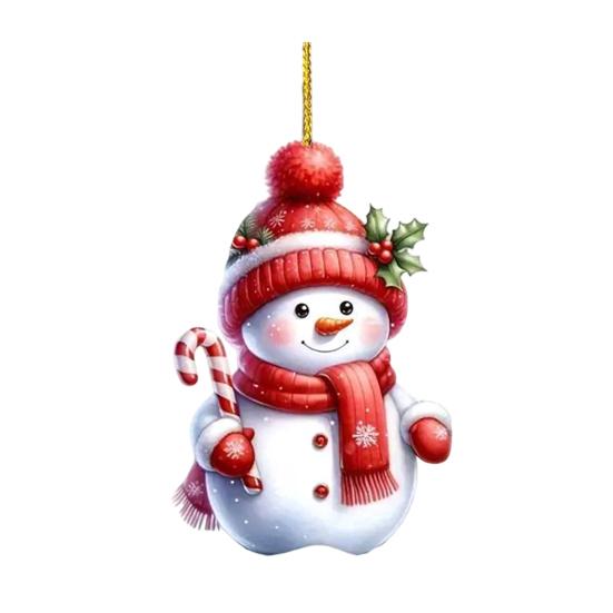 Snowman Pendant Christmas Tree Ornament with Lanyard Easy To Hang Adorable Acrylic Flat Car Interior Decoration Pendant