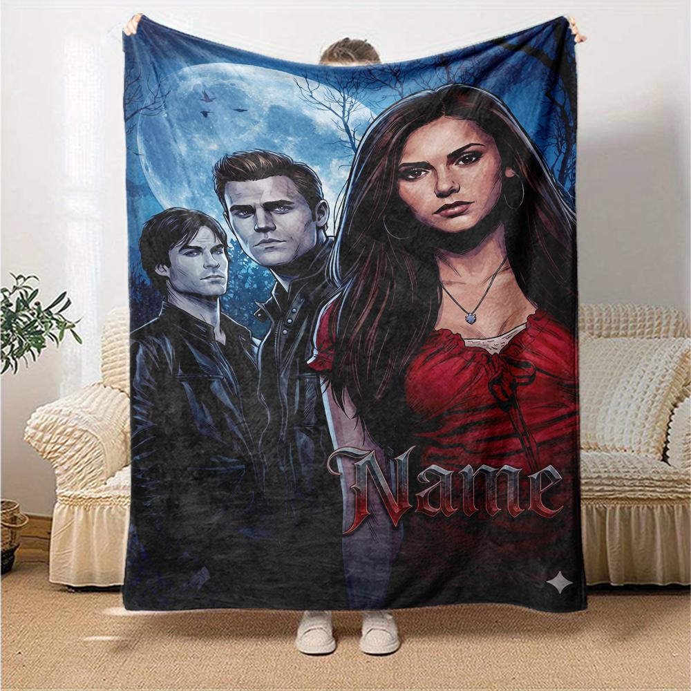 Custom Name Vampire Diaries Theme Printed Blanket Perfect For Couch Bed Travel Outdoor Use Machine Washable Cozy Durable