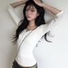 Womens U-Neck Mid-Sleeve Slim Fit T-Shirt Soft Rayon Blend Casual Top Street Style