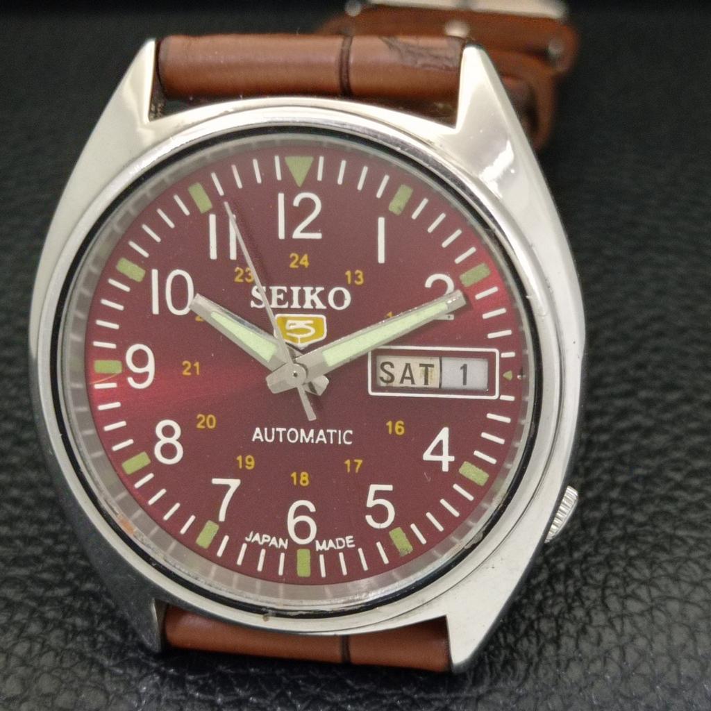 ВИНТАЖНЫЕ МУЖСКИЕ ЧАСЫ SEIKO 5 AUTOMATIC 6309A ЯПОНИЯ С ЦИФЕРБЛАТОМ БОРДОВОГО ЦВЕТА a701553-5 R206b-a701553
