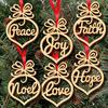 6pcs/Set Hollow Letters Natural Wood Christmas Ornaments Hanging Christmas Tree Decorations