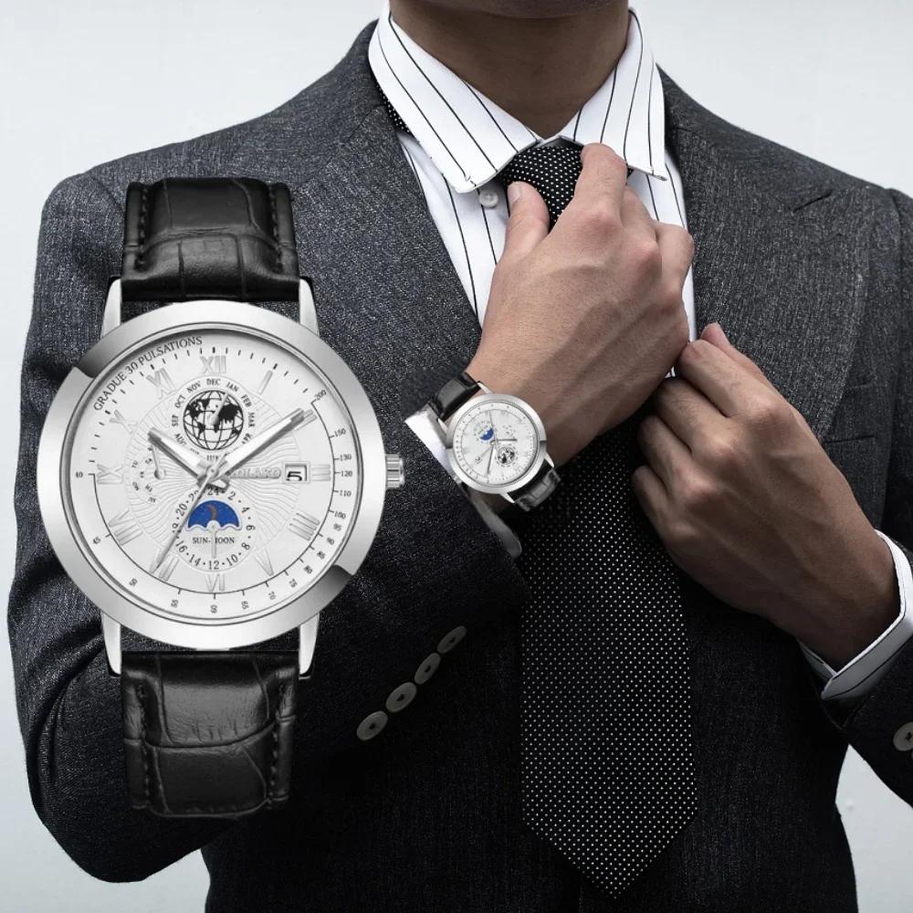 5pcs Set Men's Wristwatches Punk Bracelet Box Multifunctional Calendar Belt Men Watches for Outdoor Activities