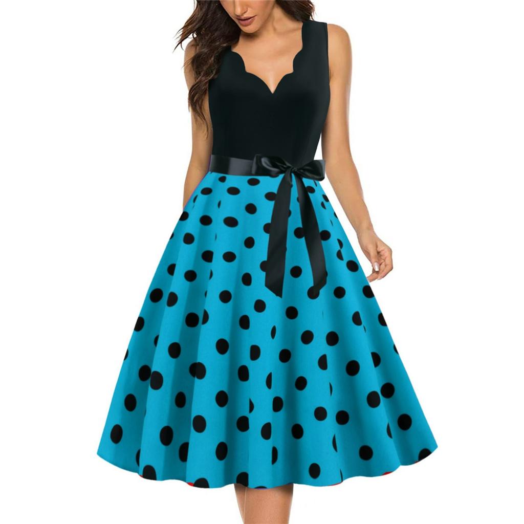 Women's Fashion Retro V-neck Polka Dot Print Swing Dress