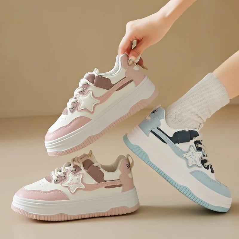 Новые повседневные туфли для скейтбординга, женские кроссовки на платформе, обувь Dopamine Dressing, милые кожаные туфли на плоской подошве для девочек, спортивная обувь для ходьбы и бега