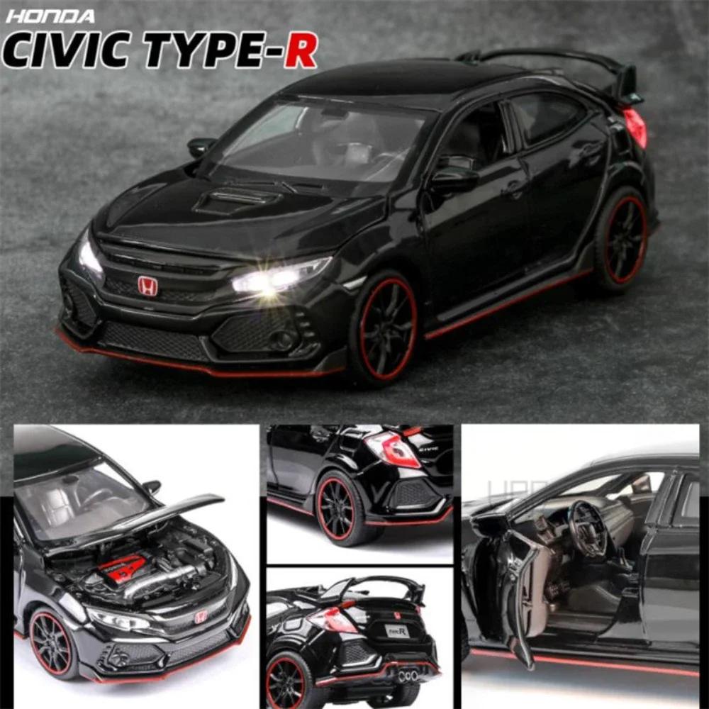 VZH5 1:Масштаб 32 Игрушечные машинки-модели Honda CIVIC TYPE-R из литого металла со звуком и светом Миниатюрные транспортные средства Подарки на день рождения для детей и взрослых