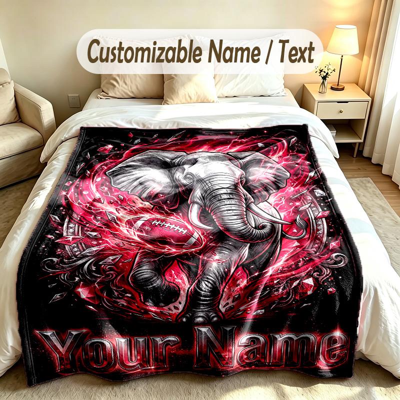 Elephant Theme Soft Blanket Personalized Custom Name Text Print Warm Blanket Home Sofa Bedroom Decor